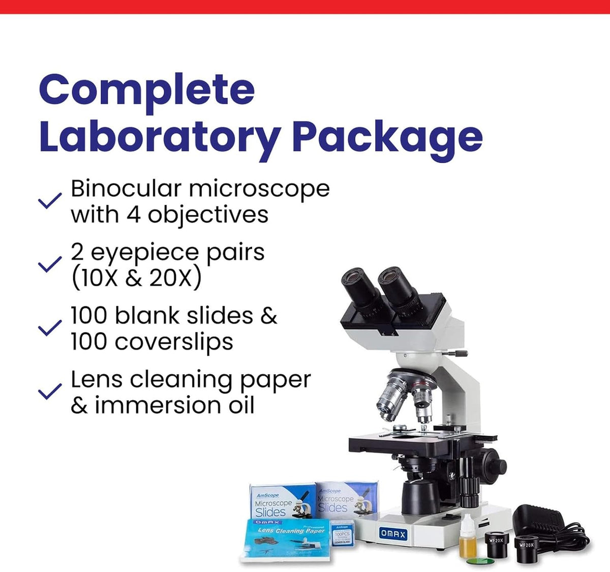 Awarded Best Compound Microscope 2016 - OMAX 40X-2000X Lab LED Binocular Microscope with Double Layer Mechanical Stage w Blank Slides Covers and Lens Cleaning Paper