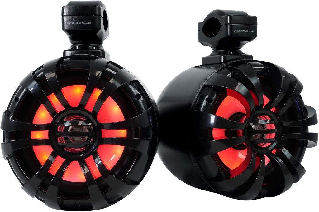 Rockville WB65KLS Black 6.5" Marine Wakeboard LED Tower Speakers Pair