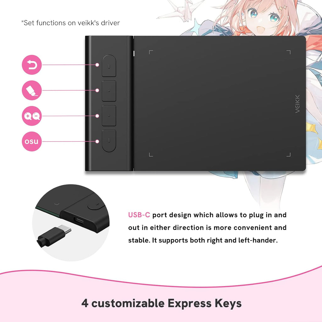 VEIKK VK430 Drawing Tablet 4x3 inch OSU Tablet,8192 Levels Pen Pressure