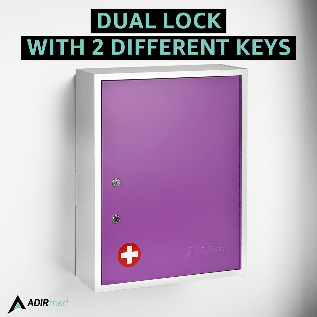 AdirMed Locking Medicine Cabinet Wall Mounted First Aid Cabinet with Lock, Lockable Wall Medicine Cabinet with Dual Lock and Dual Keys, 21" H x 16" W x 6" D, White