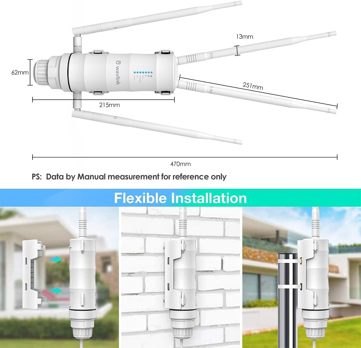 WAVLINK AC1200 Outdoor WiFi Range Extender, Weatherproof Dual Band Outdoor Access Point with POE, High Power Long Range WiFi Extender, 4x7dBi Antennas, AP/Router/Repeater Mode