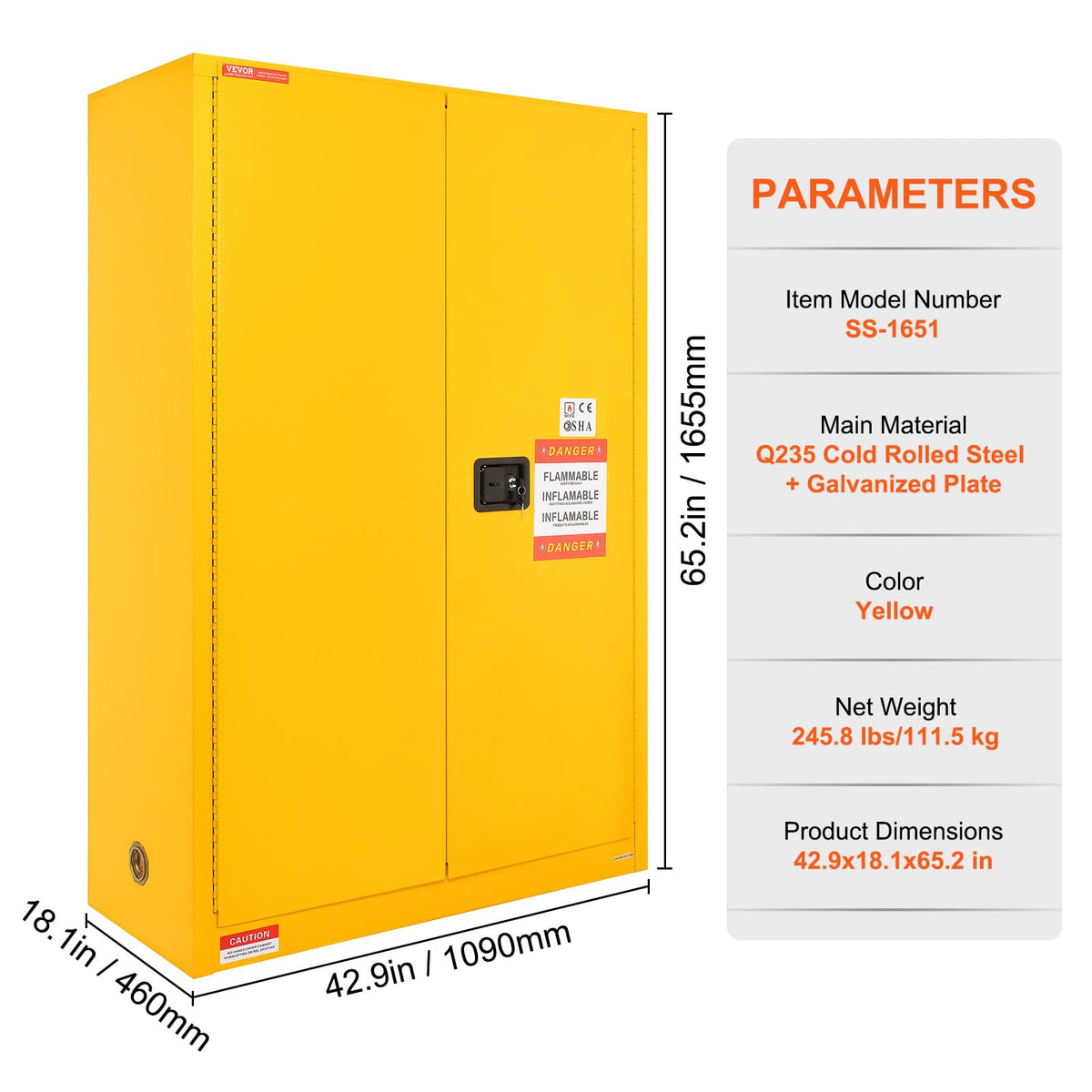 VEVOR Flammable Cabinet, 18" x 18" x 35", Yellow