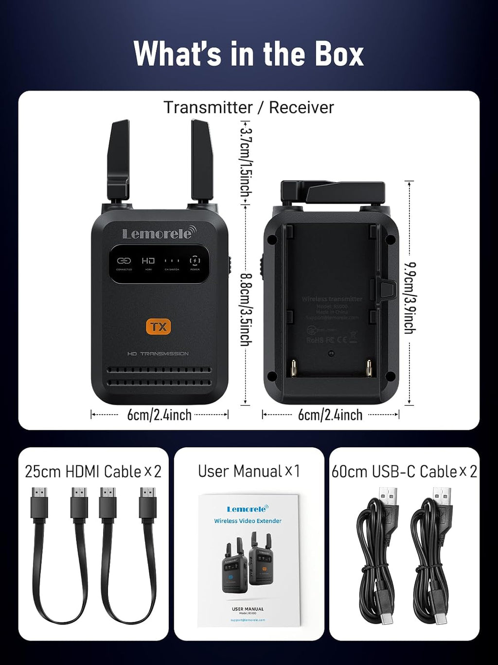 Lemorele Wireless HDMI Transmitter Receiver 1080P 50ms Low Latency 656ft