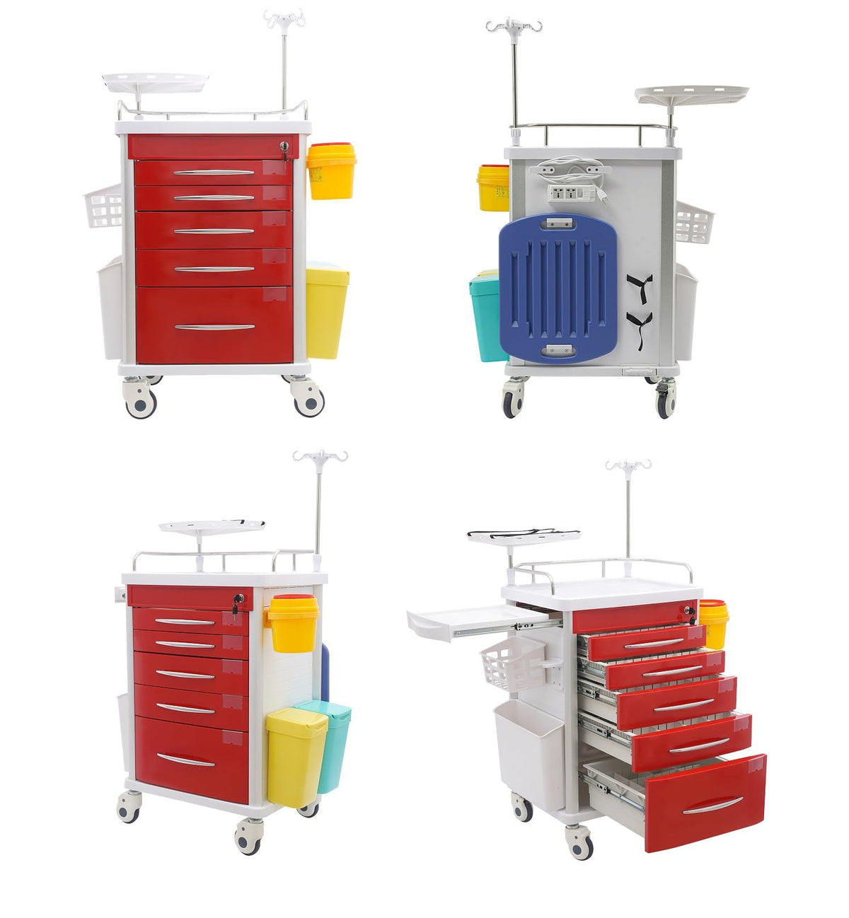 Medical Rolling Crash Cart, Medical Trolley 5 Drawers and Power Strip, Mobile Medical Cart for Clinic, Hospital, Nursing Center, Lockable Storage, Safety Retention Straps, Tag Slots (Blue)