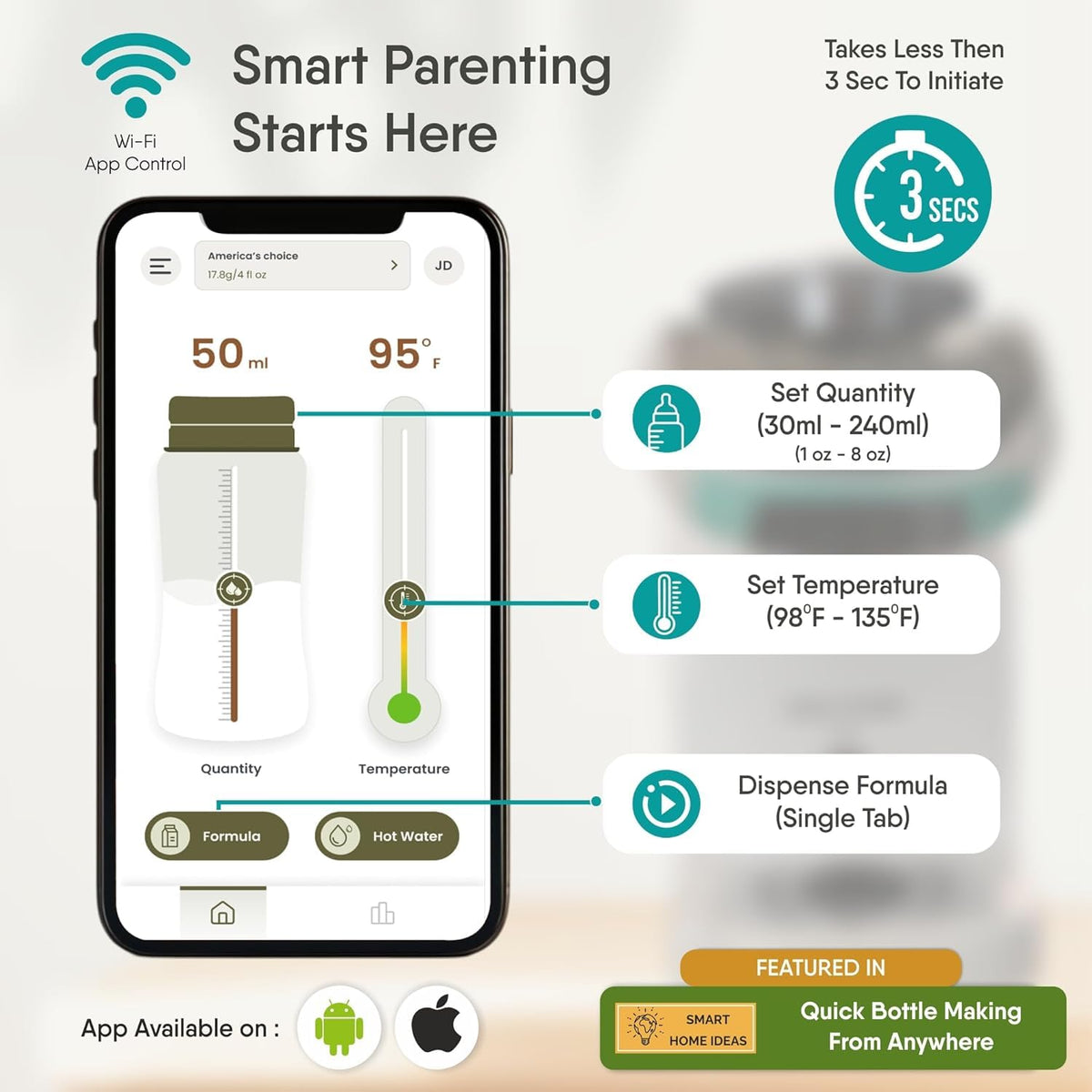 Formula Dispenser Machine with Automatic Mixing | White | New and Improved Accurate WiFi | App Enabled | Instant Heating | Sensor-Guided Dispensing | Quick Bottle Preparation