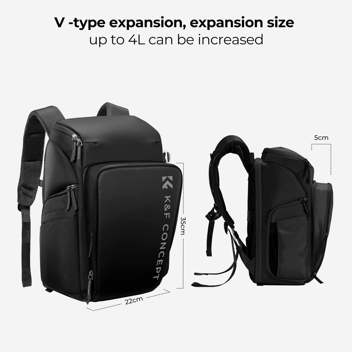 K&F CONCEPT Camera Backpack, 22L Expandable Camera Bag with Rain Cover