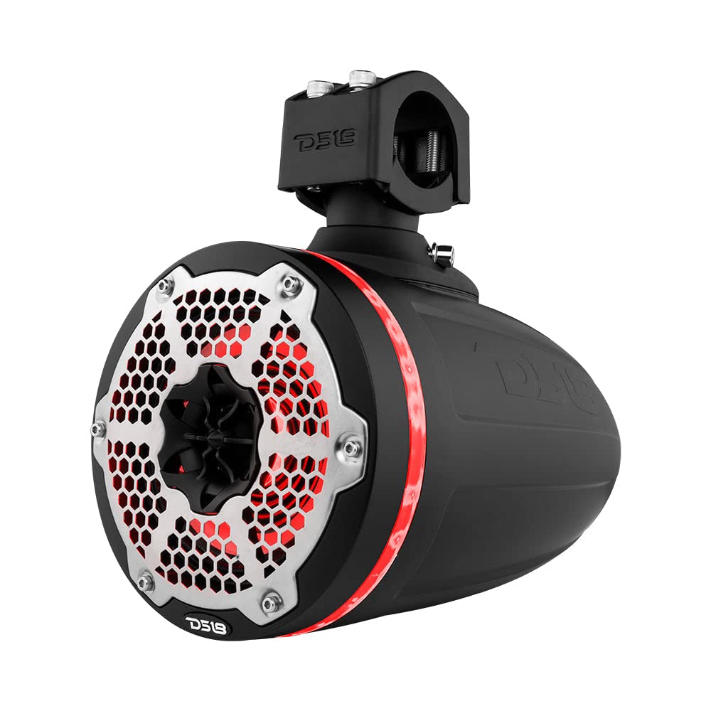 DS18 CF-X10TPNEO 10" Neodymium Marine Wakeboard Tower Speakers with Bullet Tweeter, Passive Radiator and RGB LED Lights - High Performance, Marine Grade IP65 Rated, 900W Max 300W RMS 4 Ohms (Pair)