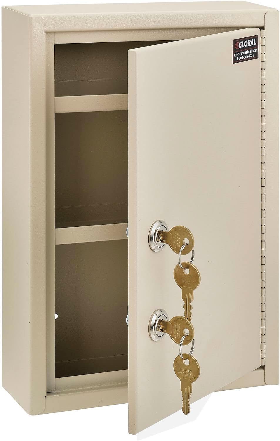 Global Industrial Medical Security Cabinet, 8" W x 2-5/8"D x 12-1/8"H, Dual Key Locks, Beige