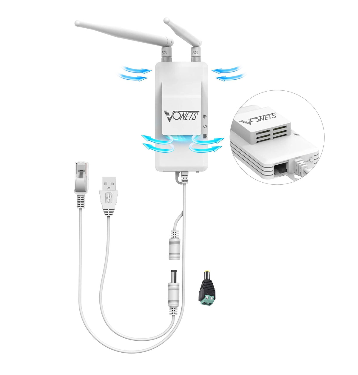 VONETS VAR1200 Industrial Gigabit Dual Band WiFi Bridge/Router 1200Mbps WiFi to Ethernet Adapter with Intelligent Fan, 3 Gigabit Port, POE, DC/USB Powered for Industrial Network Medical Device