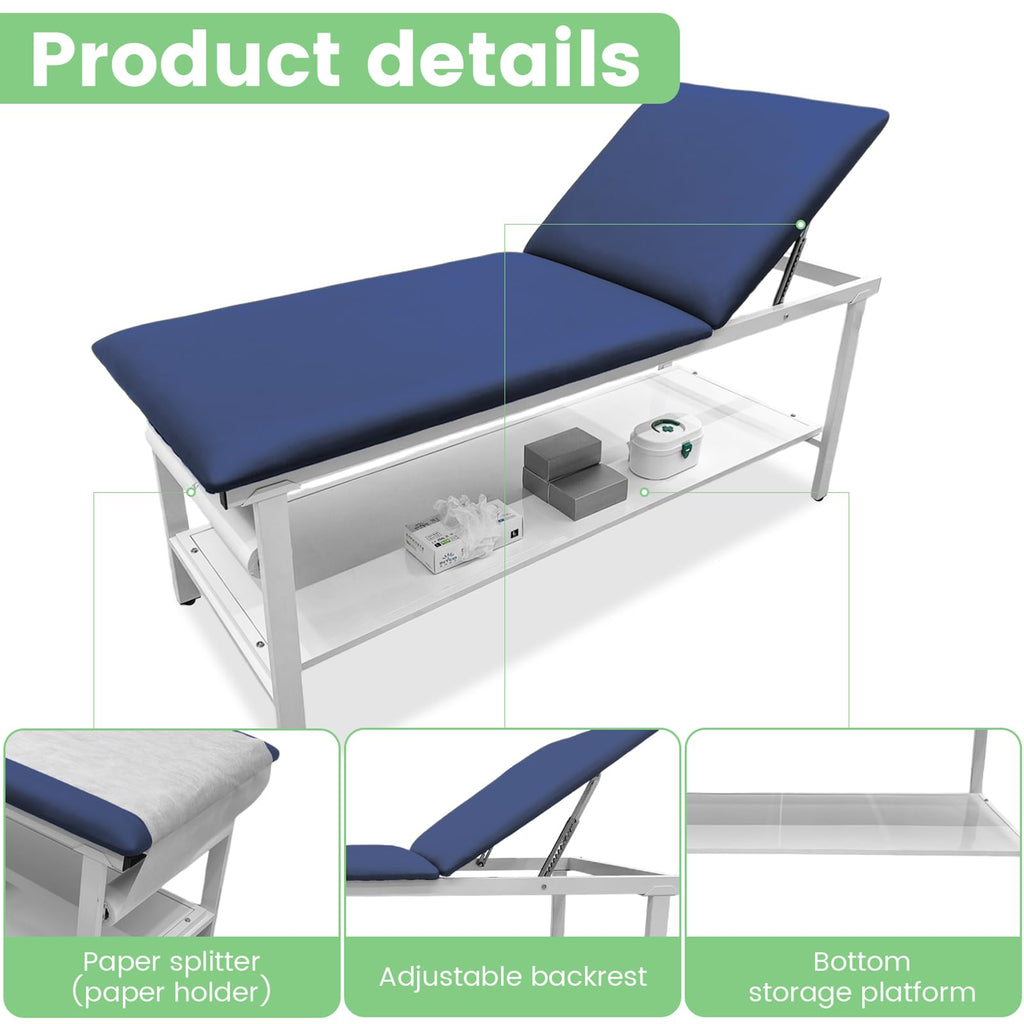 Adjustable Exam Table with Paper Roll Dispenser & Shelf, Physical Therapy Medical Exam Table, Patient Examination Bed, Durable, Low Maintenance and Holds Up to 400 Lbs (Black)