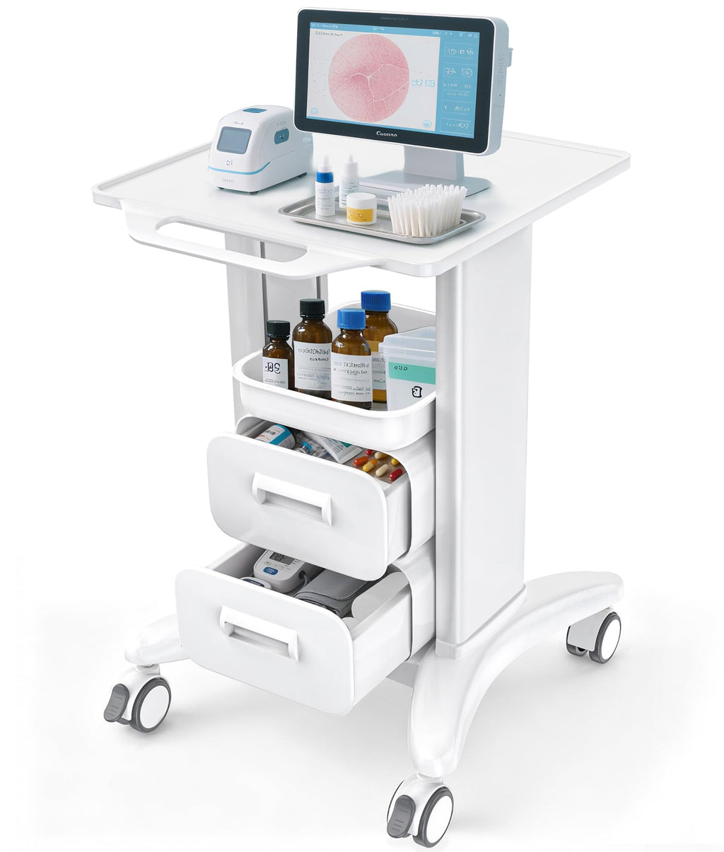 Medical Rolling Crash Cart with 5 Drawers, Emergency Cart with Power Strip, Central Lock, IV Pole, O2 Holder, Defibrillator Shelf, CPR Board for Hospital Clinic