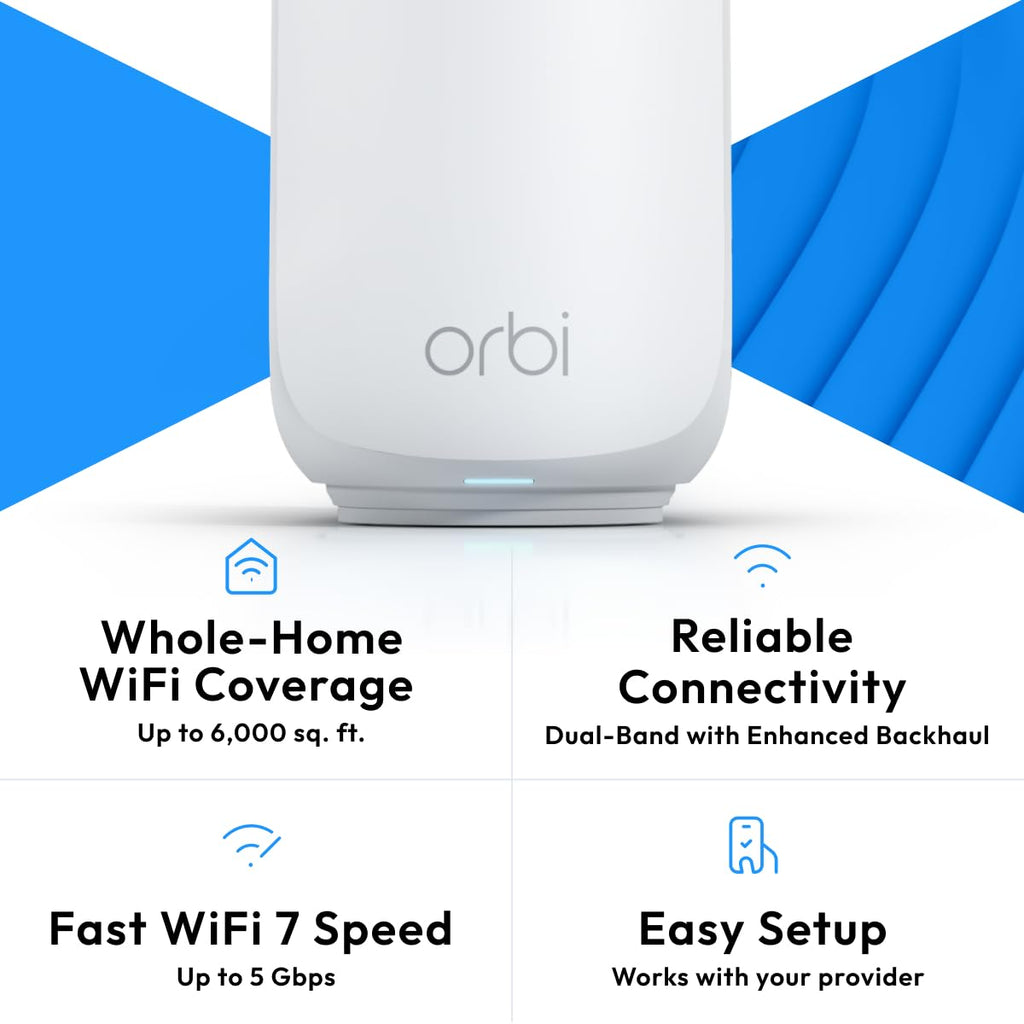 NETGEAR Orbi 370 Series WiFi 7 Mesh System, Up to 6,000 sq ft., 3 Pack