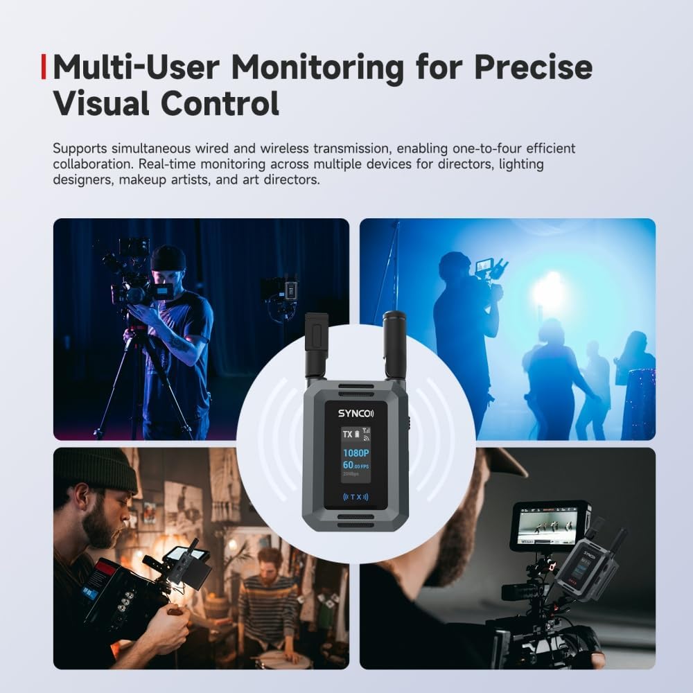 Synco Xvision HD Video Transmission System 300 Meters 1080P 60fps HD Transmitter and Receiver 40ms Latency Real-Time Monitoring for Live Streaming, Filming,TVC (1 TX and 1 RX)