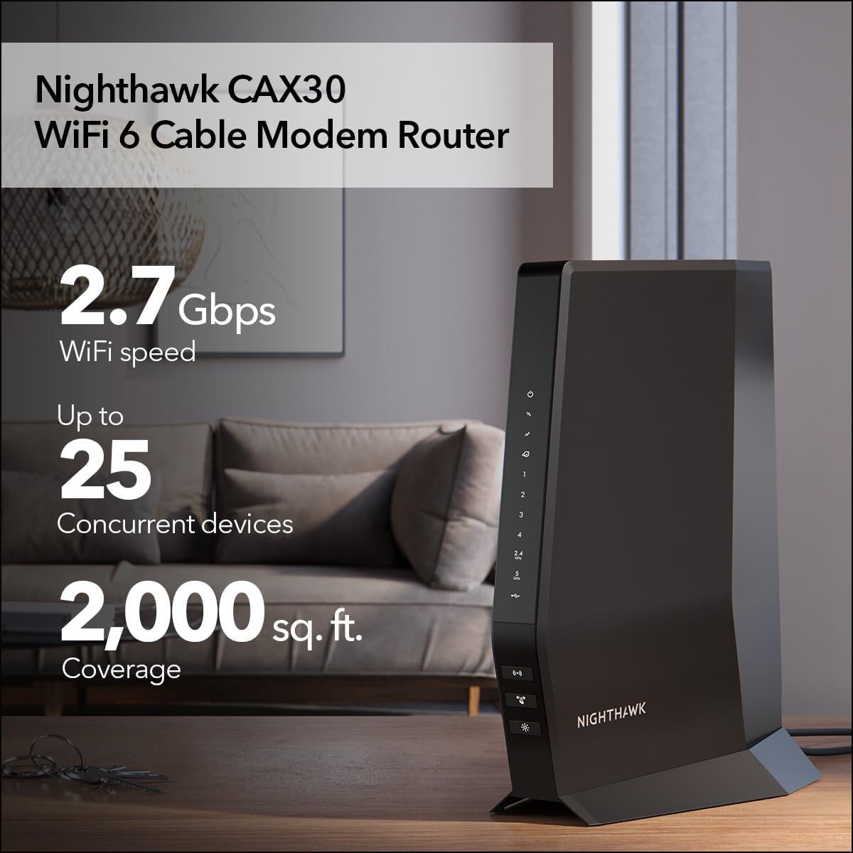 NETGEAR Nighthawk Modem Router Combo (CAX30) DOCSIS 3.1 Cable Modem and WiFi 6 Router - AX2700 2.7 Gbps - Compatible with Xfinity, Spectrum, Cox, and More - Gigabit Wireless Internet (Renewed)