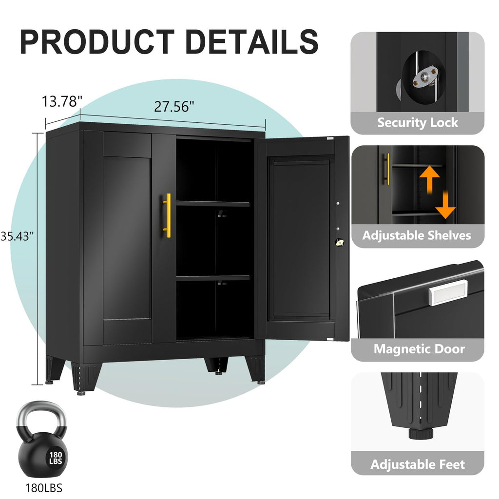 35" Lockable Rolling Metal Storage Cabinet, Steel Employee Storage Locker