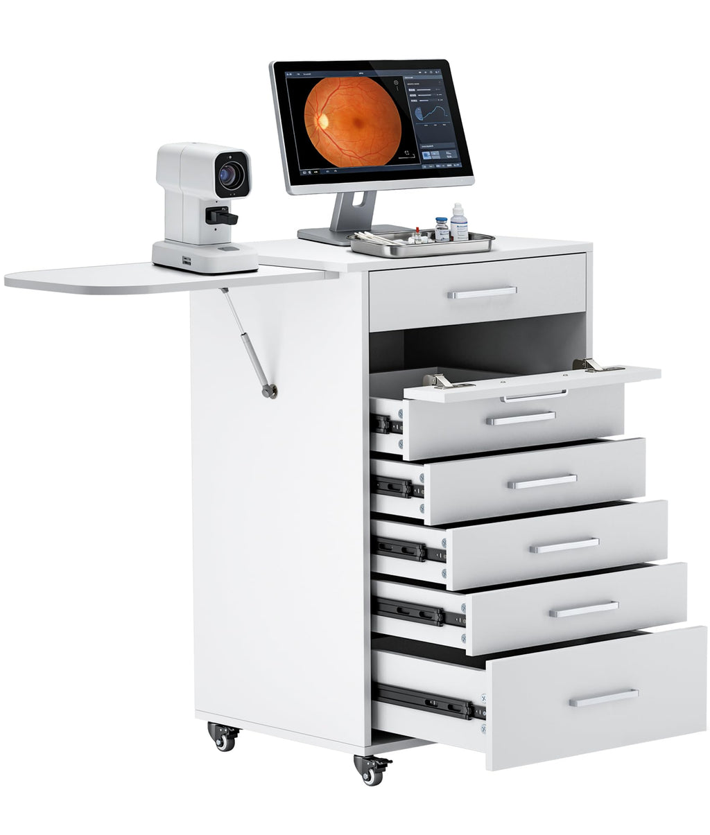 Medication Cart, Medical Rolling Storage Crash Cart with Wheels & Drawers, Ultrasound Nursing Emergency Cart with IV Pole,Casters, Holder, Trash Bin for Clinic, Hospital (24 * 22 * 28IN, 1 Drawer)