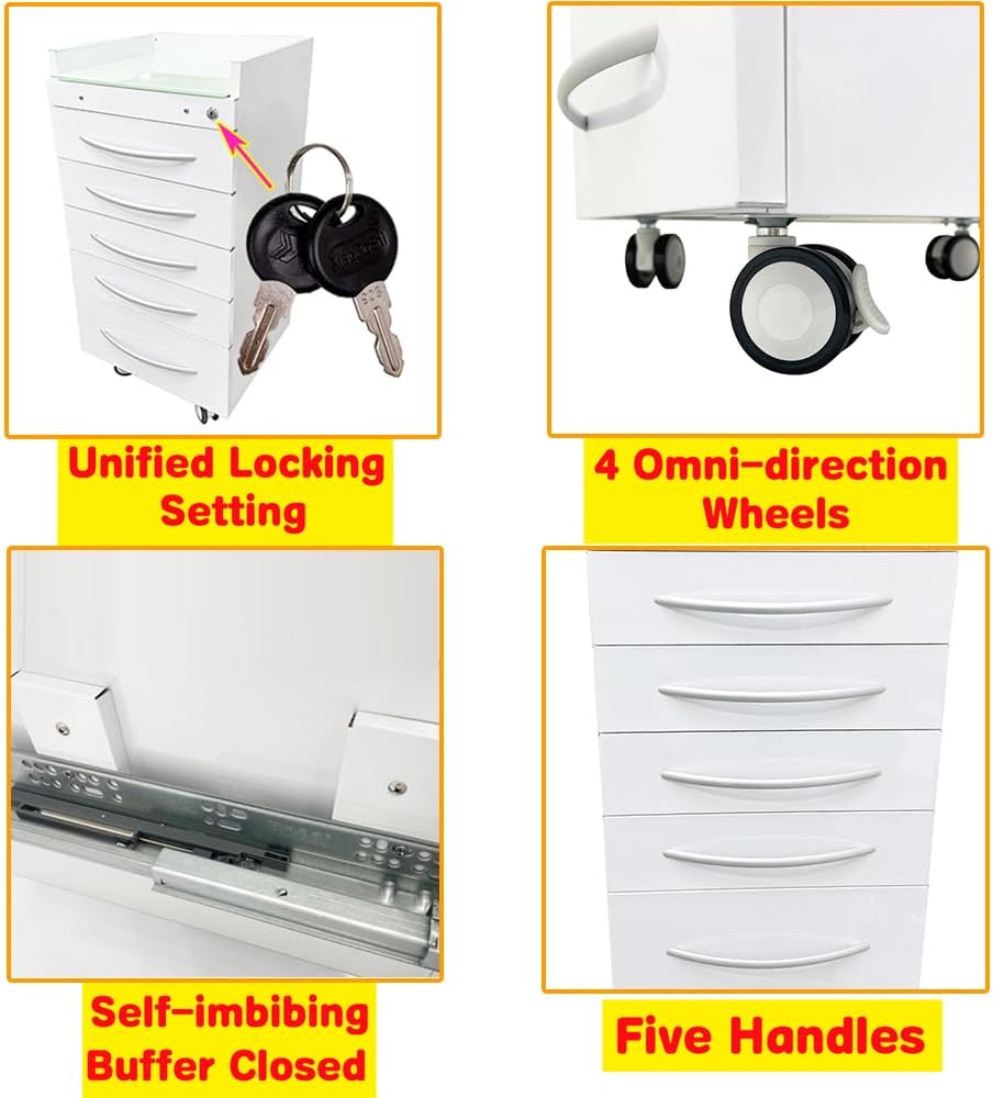 5 Drawer Office File Storage Dental Assistant's Mobile Cabinet