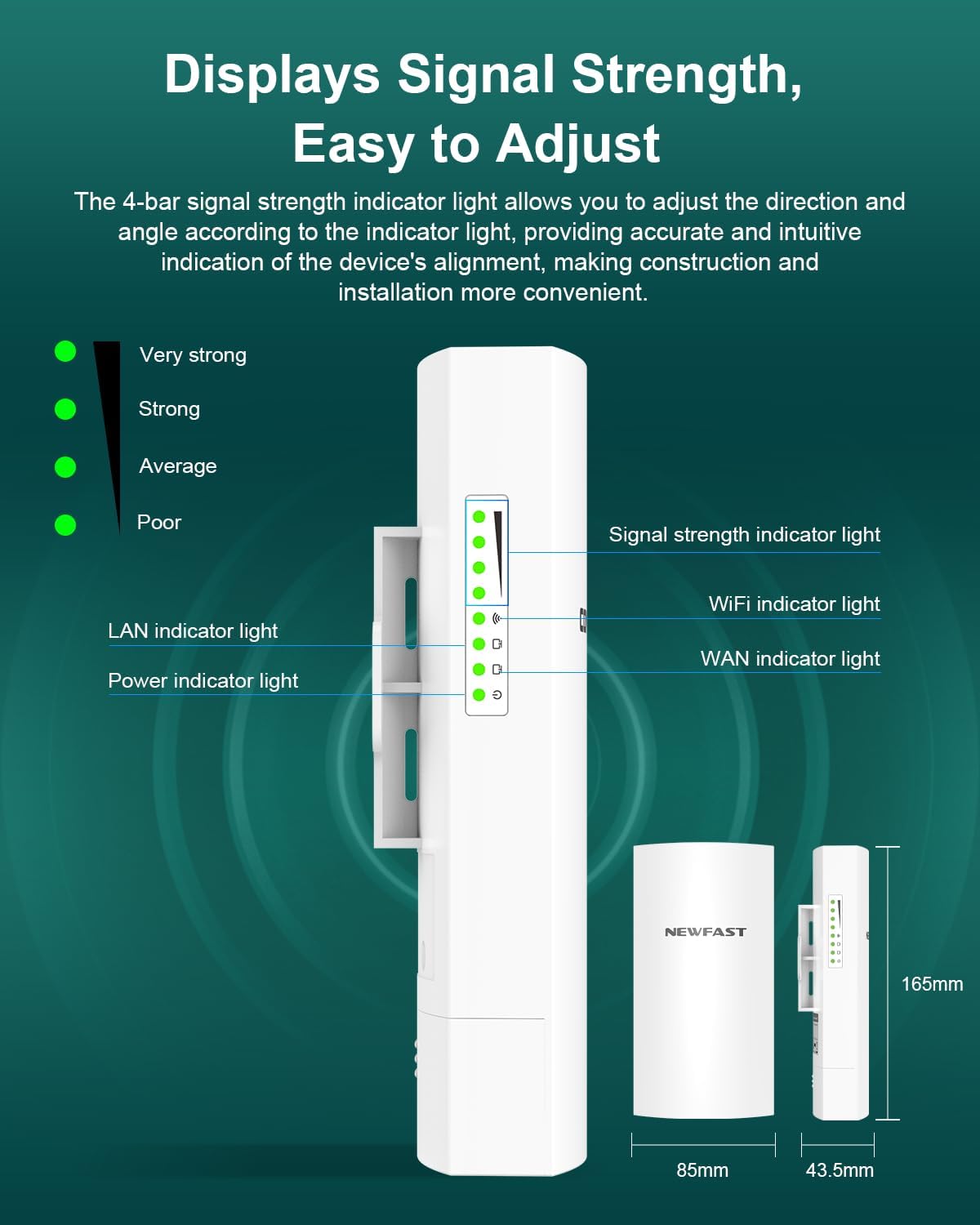 NEWFAST Bridge Point to Point Outdoor B912, 5.8G 3Km Long Range Wi-Fi Bridge IP65 Outdoor Access Point, 300Mbps Wireless Bridge for Extend Network to Barn and Surveillance Range, 2 PCS
