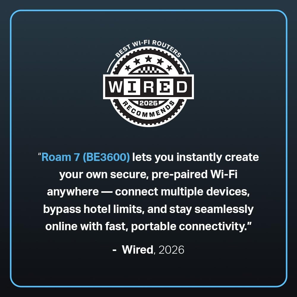 Roam 7 BE3600 Wi-Fi 7 Portable Travel Router Dual-Band, 2.5G Port, USB 3.0