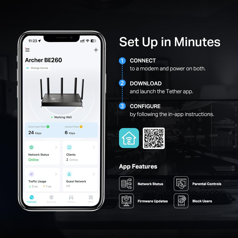 TP-Link Dual-Band BE3600 Wi-Fi 7 Router, Archer BE230