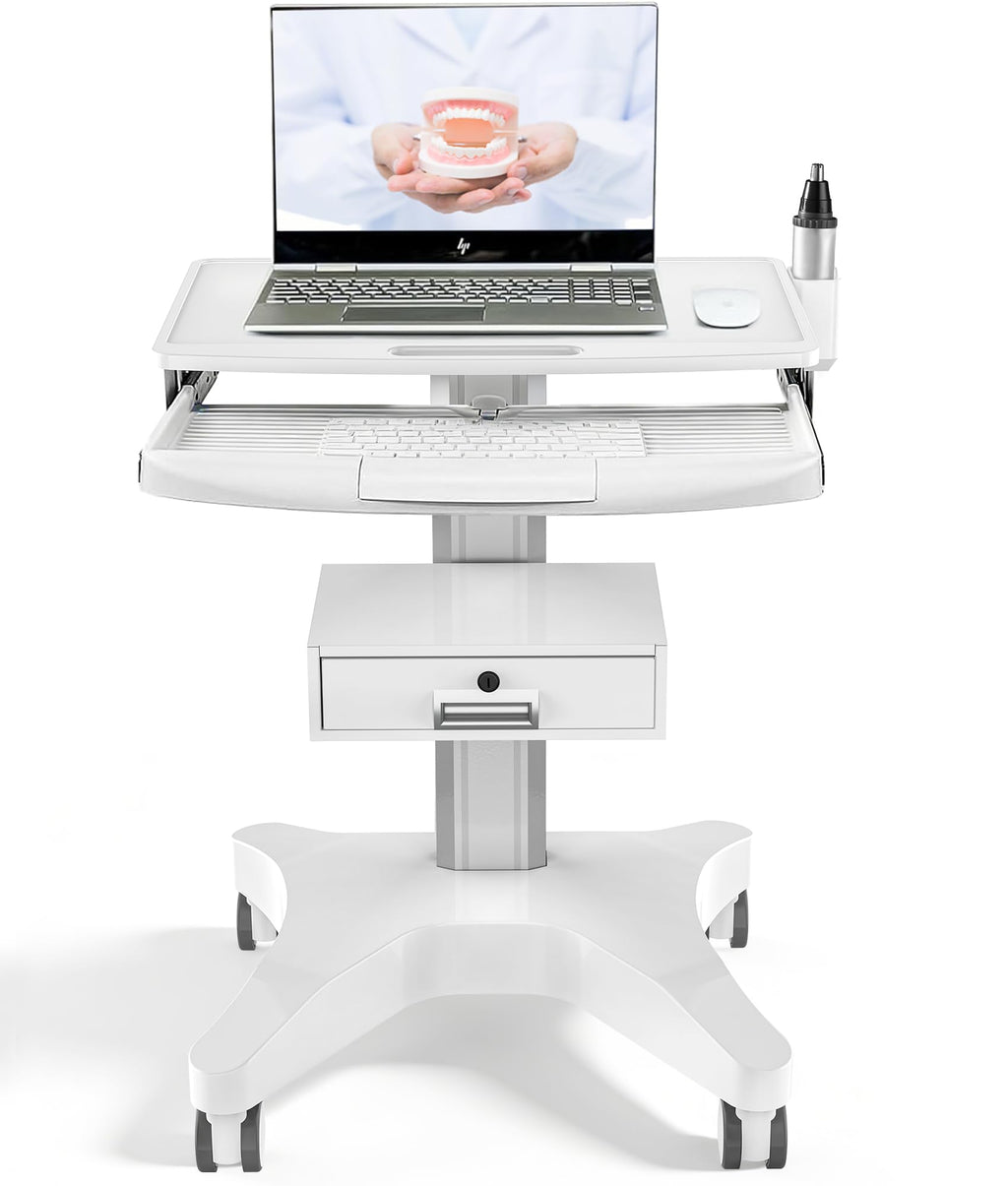 Medical Rolling Crash Cart with 5 Drawers, Emergency Cart with Power Strip, Central Lock, IV Pole, O2 Holder, Defibrillator Shelf, CPR Board for Hospital Clinic