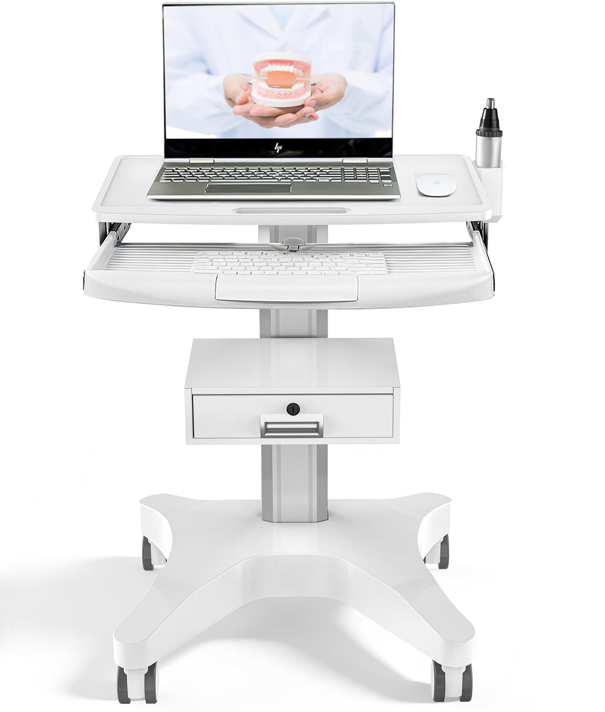 Medical Rolling Crash Cart with 5 Drawers, Emergency Cart with Power Strip, Central Lock, IV Pole, O2 Holder, Defibrillator Shelf, CPR Board for Hospital Clinic