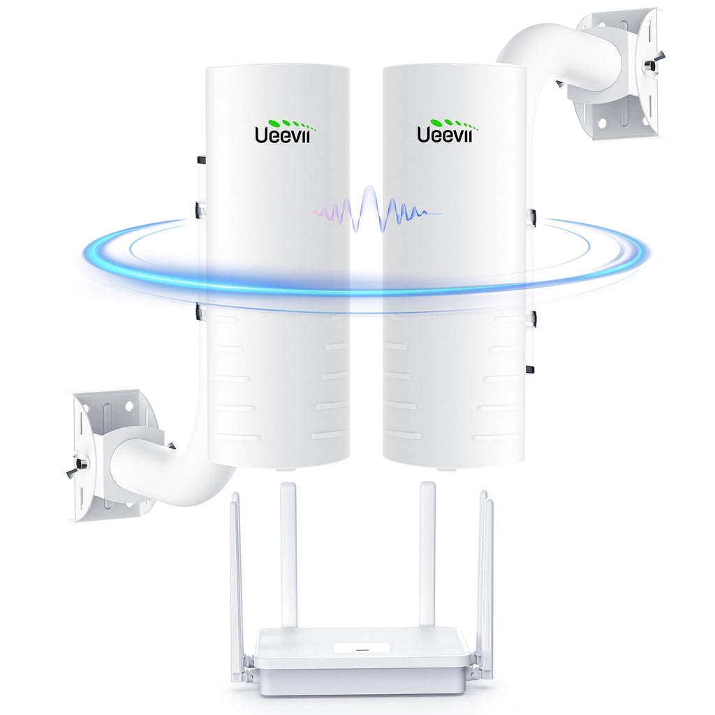 Wireless Bridge Point to Point Outdoor: Ueevii 5.8GHz Dual 100Mbps WiFi Bridge, 2KM Range CPE for Network Extend, PoE Adapter, IP65 Weatherproof, CPE453 for Starlink Garage Barn Shop
