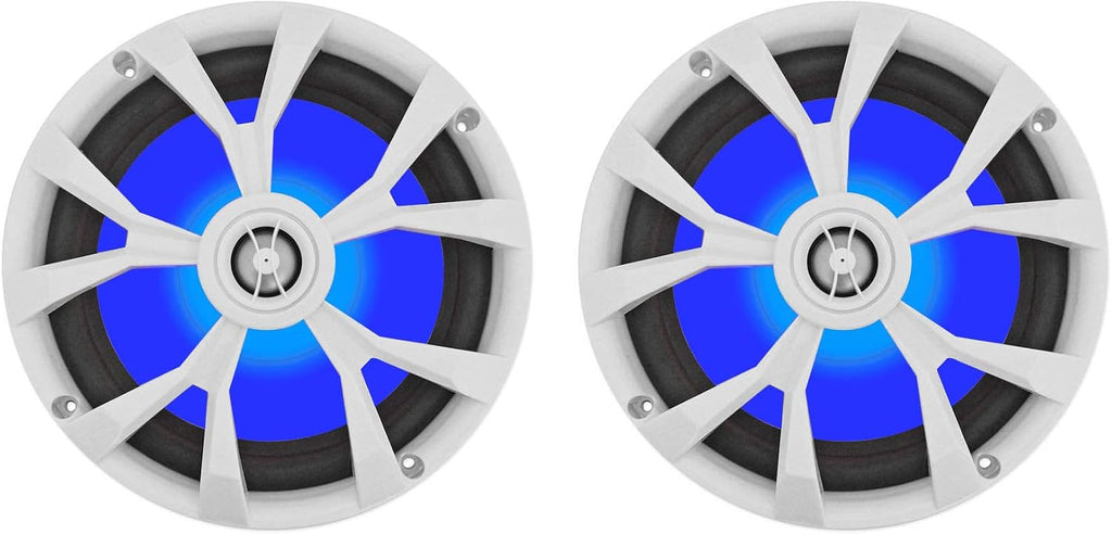 Rockville RKL80MW 8" White 2-Way Marine Boat LED Speakers, 4-Pack