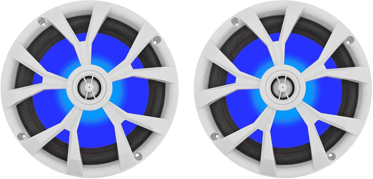 Rockville RKL80MW 8" White 2-Way Marine Boat LED Speakers, 4-Pack