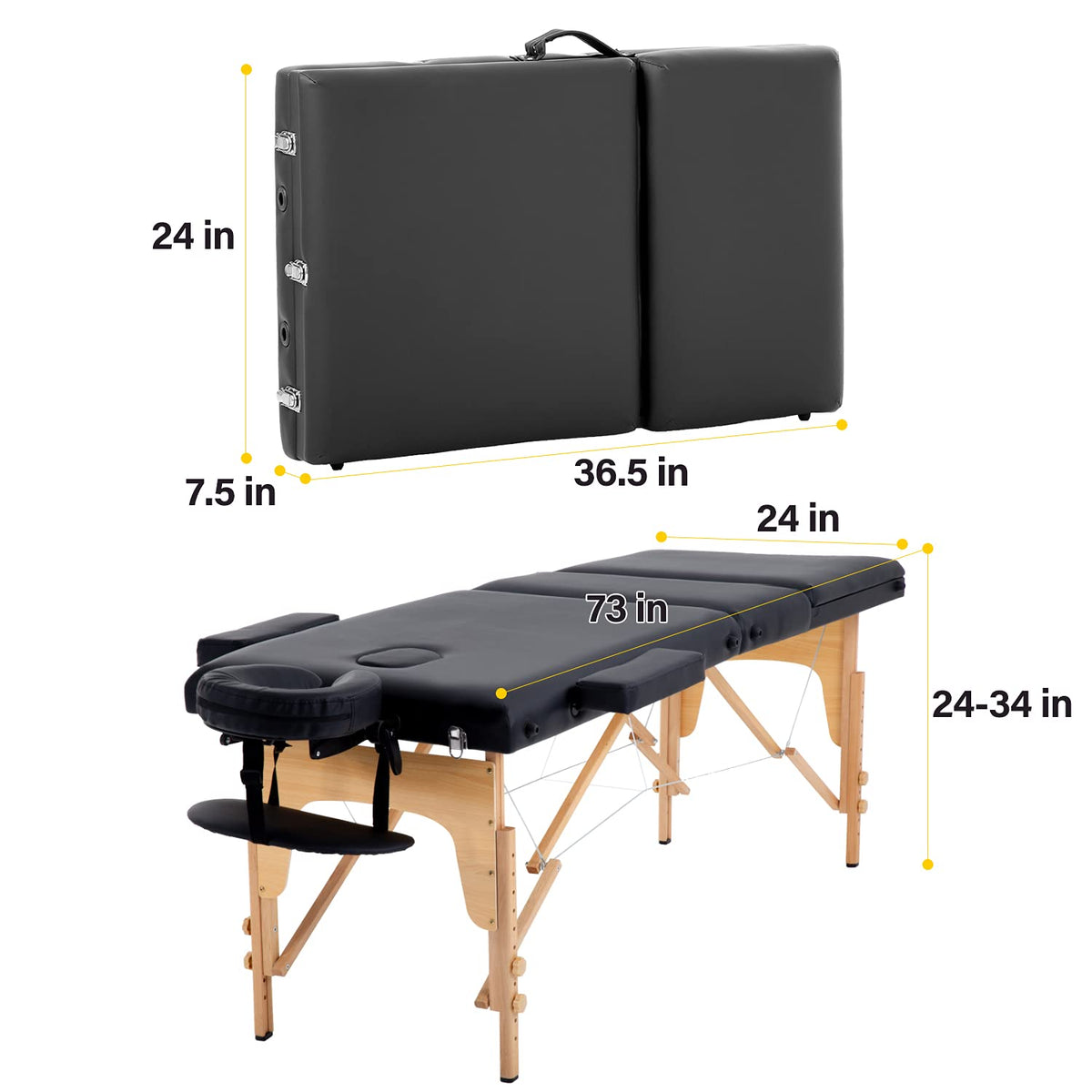 BestMassage Massage Bed Portable Folding Massage Table 24" Wide,Black