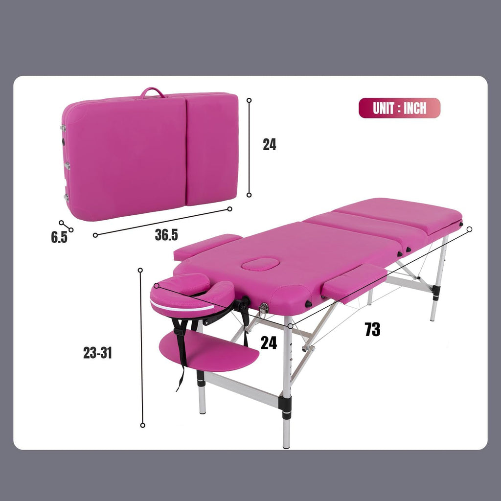 BestMassage Aluminium Massage Bed Portable Massage Table 28 inch Wide Lash Bed Height Adjustable 3 Folding Spa Table with Non-Woven Bag for Spa Footmassage Facial CareSpa Tattoo