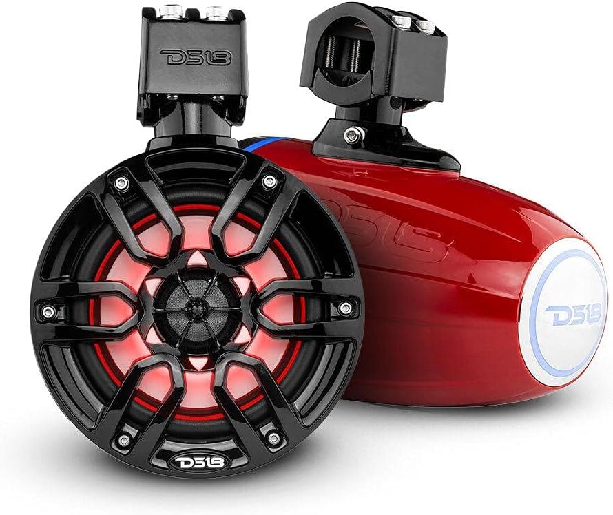 DS18 NXL-X6TP/RD Hydro 6.5" Marine Towers with Integrated RGB LED Lights High Performance, Marine Grade IP65 Rated, 300 W Max 150 W RMS 4 Ohms (Pair)