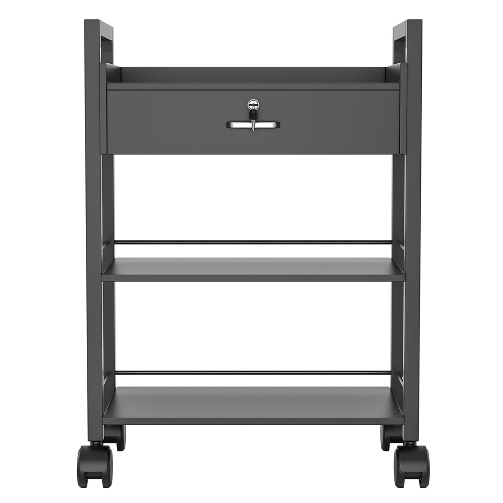 Paddie Salon Trolley Cart, Salon Tray Wooden Mobile Utility Cabinet with 2 Lockable Drawers, Rolling Storage Station Medical Esthetic Supply Holder for Beauty Spa (2 Drawers, White)