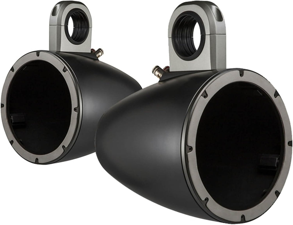 2 Pair (QTY 4) of Kicker 8" 2-Way 300 Watts Max Power Coaxial Marine Audio MultiColor LED Speakers with Charcoal Grilles, (QTY 4) 8" Marine Tower Speaker Enclosures - Black