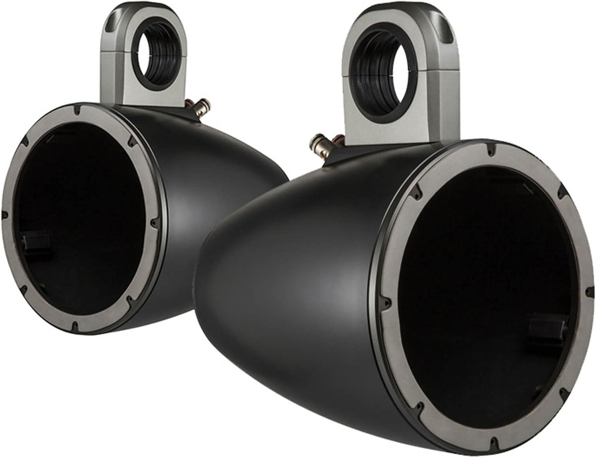 2 Pair (QTY 4) of Kicker 8" 2-Way 300 Watts Max Power Coaxial Marine Audio MultiColor LED Speakers with Charcoal Grilles, (QTY 4) 8" Marine Tower Speaker Enclosures - Black