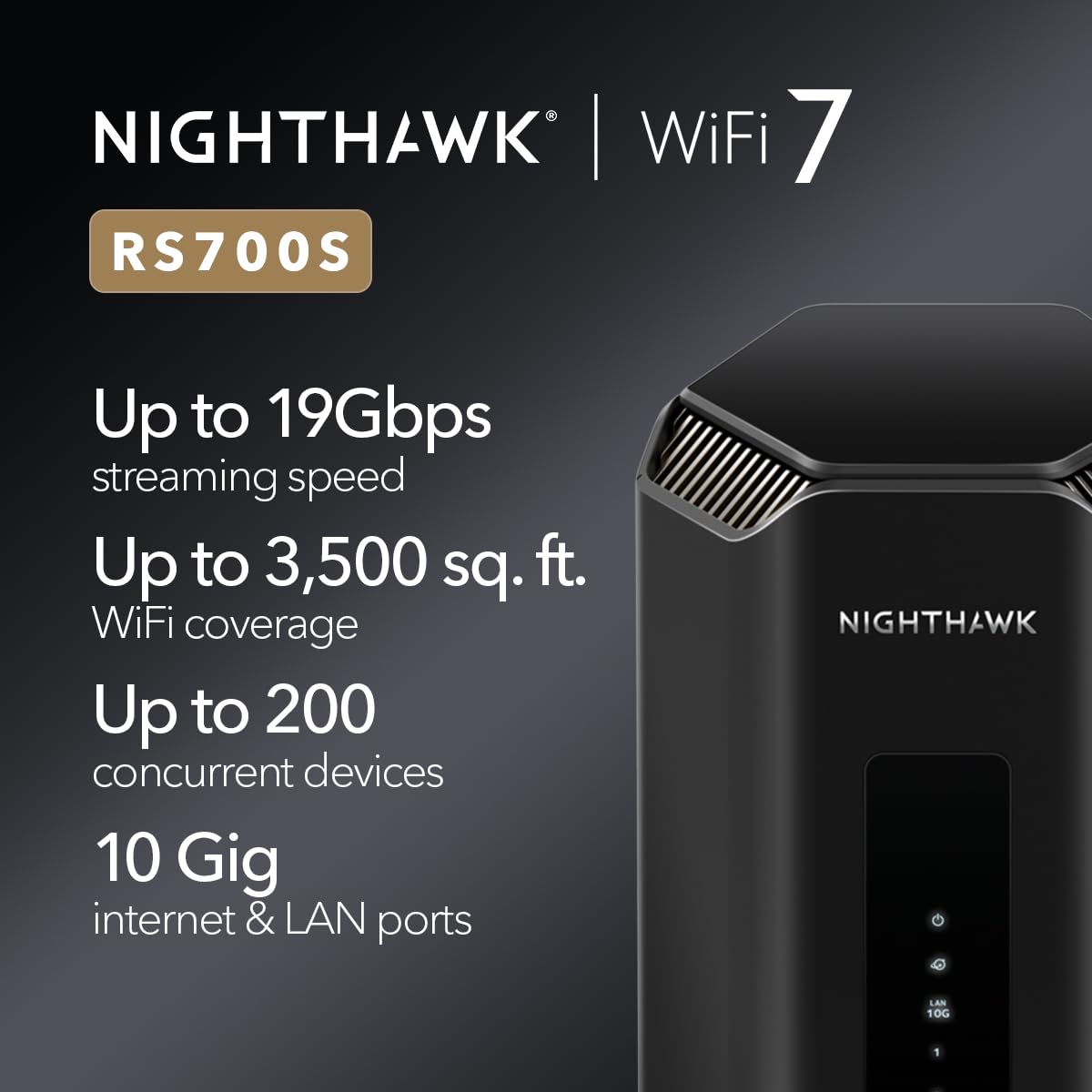 NETGEAR Nighthawk WiFi 7 Router RS100, Up to 2,000 sq ft, 3.6 Gbps