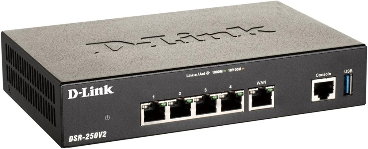 D-Link Gigabit VPN Router âPerfect for Remote and Hybrid Work â4 Port Gigabit Dual WAN Failover âEnterprise-Grade Encryption âFollows TAA/NDAAâLimited Lifetime Protection (DSR-250V2)