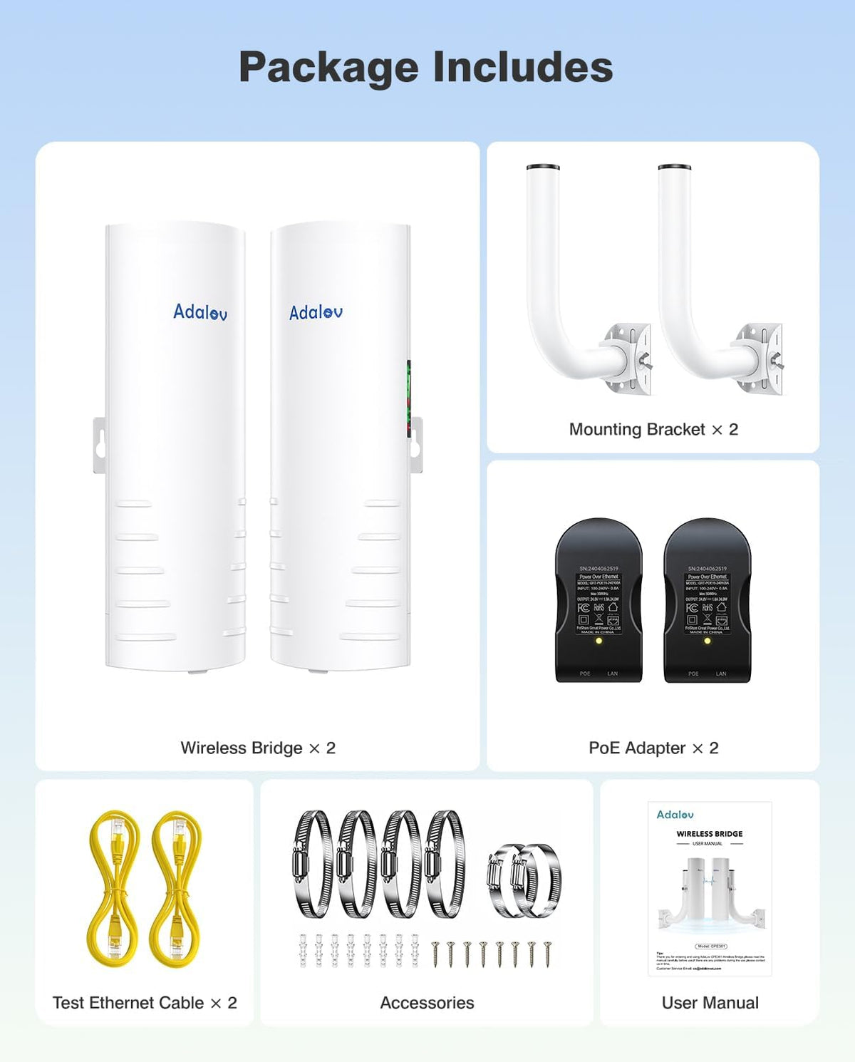 AdaLov CPE361 5KM Outdoor Wireless Bridge 5.8GHz Gigabit Network Extension