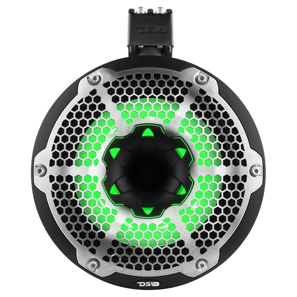 DS18 CF-X10TPNEO 10" Neodymium Marine Wakeboard Tower Speakers with Bullet Tweeter, Passive Radiator and RGB LED Lights - High Performance, Marine Grade IP65 Rated, 900W Max 300W RMS 4 Ohms (Pair)