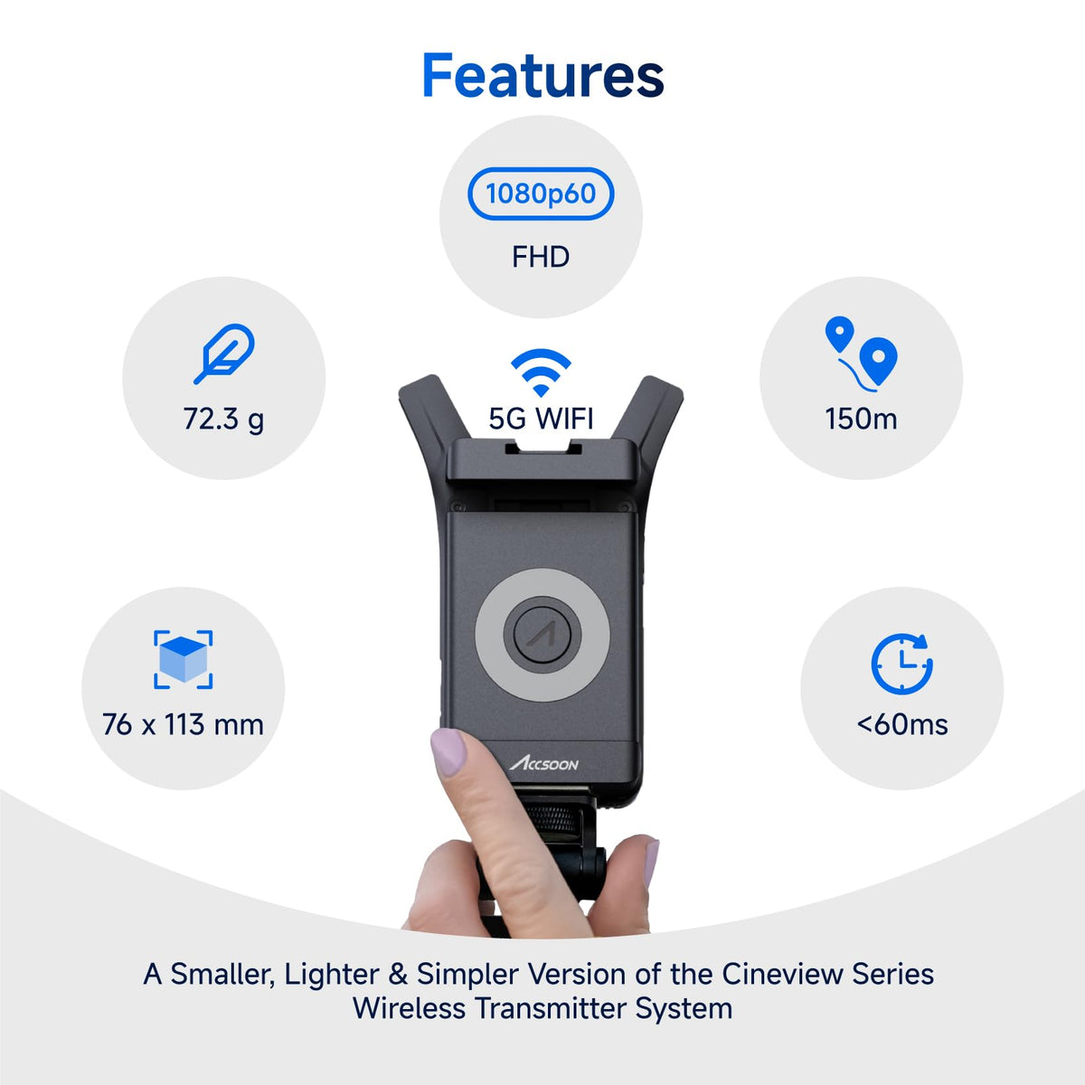 Accsoon CineView Nano Wireless Video Transmitter, 5G HDMI Camera Transmitter 1080p60 500ft Range 60ms Latency, Compatible with RS2/RS3/RS3 Pro/Switch/DSLR, Support iOS/Android 4 App Monitoring