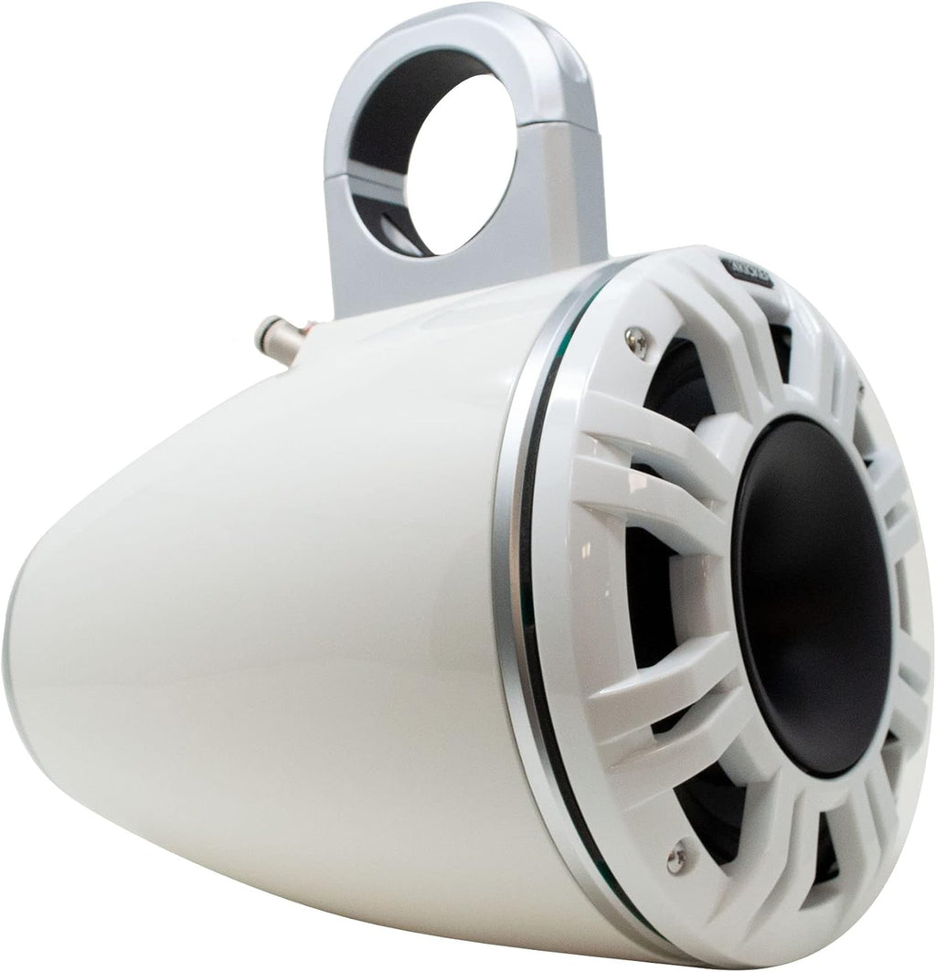 KICKER KMXL Tower Speaker Bundle - 8" Horn-Load Marine Wake Tower Speaker Pods with RGB LEDs, White, Pair