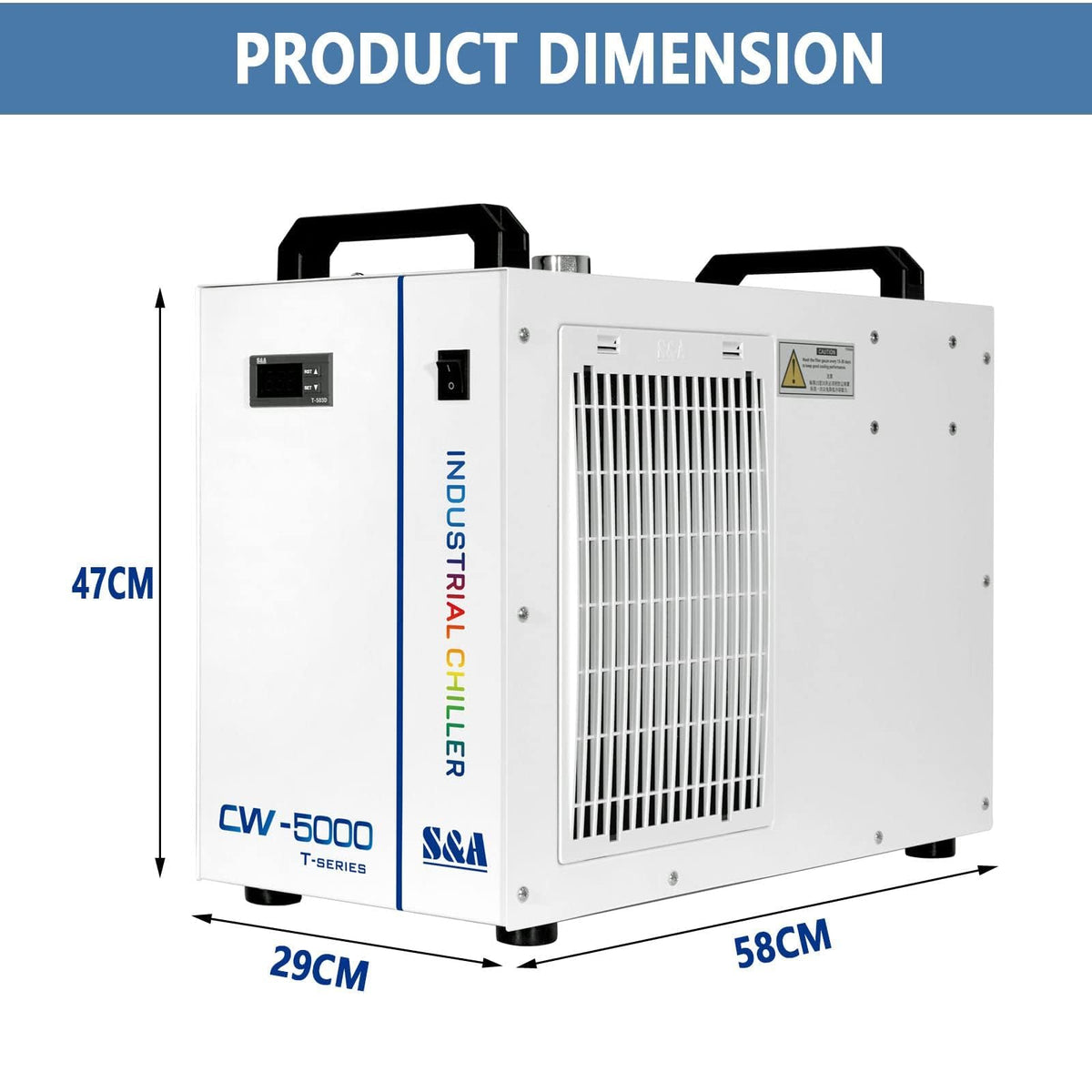 S&A CW-5200DH 7L Industrial Water Chiller,0.9HP,3.43gpm,5699 BTU/h,for 60W to 150W CO2 Laser Engraving & Cutting Systems