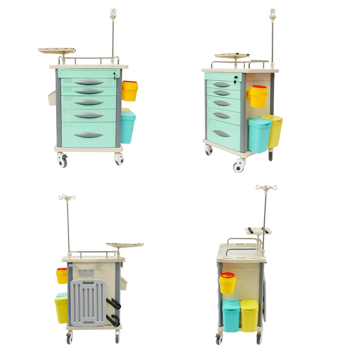 Medical Rolling Crash Cart, Medical Trolley 5 Drawers and Power Strip, Mobile Medical Cart for Clinic, Hospital, Nursing Center, Lockable Storage, Safety Retention Straps, Tag Slots (Blue)