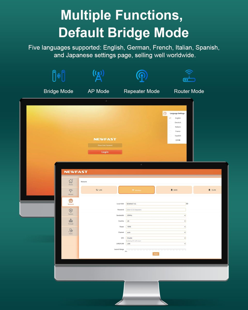 NEWFAST Bridge Point to Point Outdoor B912, 5.8G 3Km Long Range Wi-Fi Bridge IP65 Outdoor Access Point, 300Mbps Wireless Bridge for Extend Network to Barn and Surveillance Range, 2 PCS