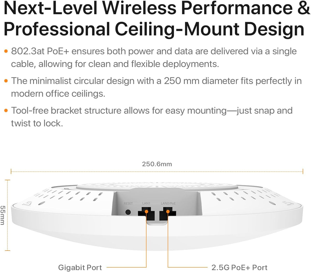Tenda BE5010 WiFi 7 Wireless Access Point | 2.5G PoE+ Input & 1G LAN Port
