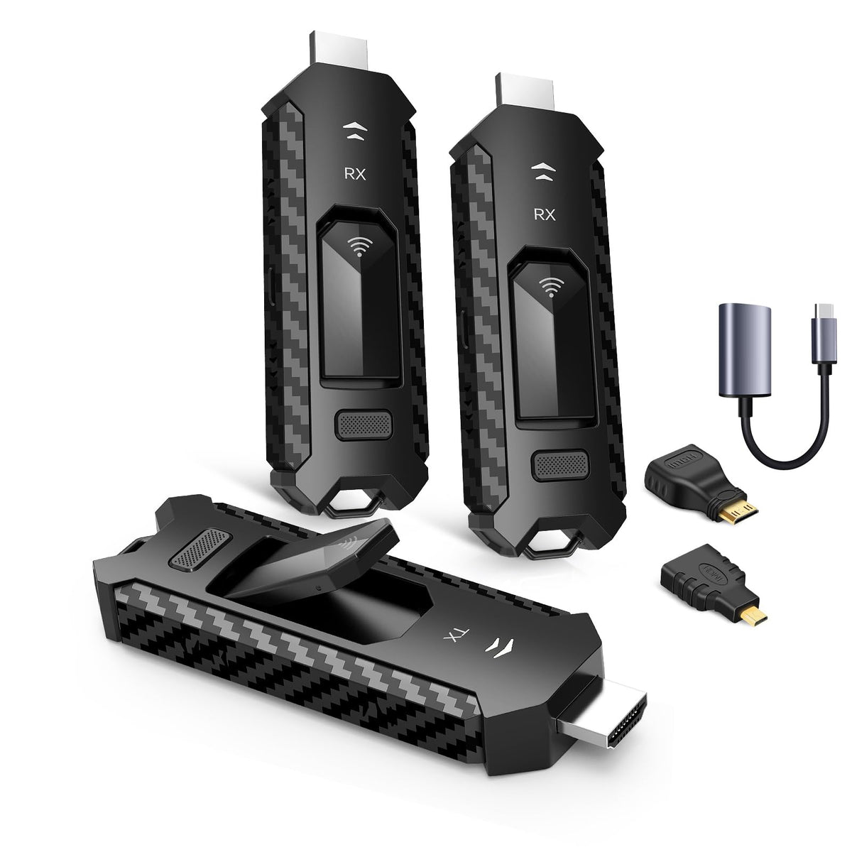 Wireless HDMI PRO- Transmitter and Four Receiver, Portable Multi-TVs Extender Kit, Plug and Play, Heat-Control, 5.8G/2.4G @60Hz 165FT/50M, Stream Video Wirelessly from Laptop to Multiple HDTVs/Monitor