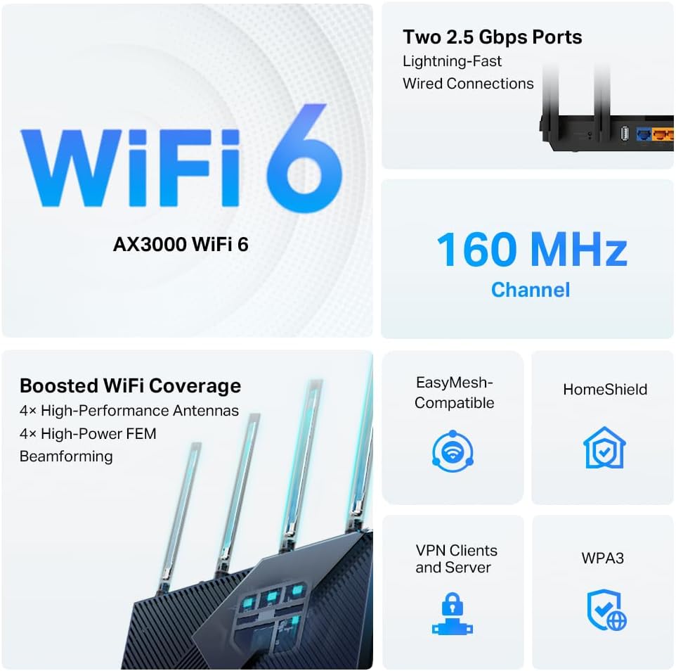 TP-Link AX3000 WiFi 6 Router, 2 x 2.5 Gbps Ports (Archer AX55 Pro)