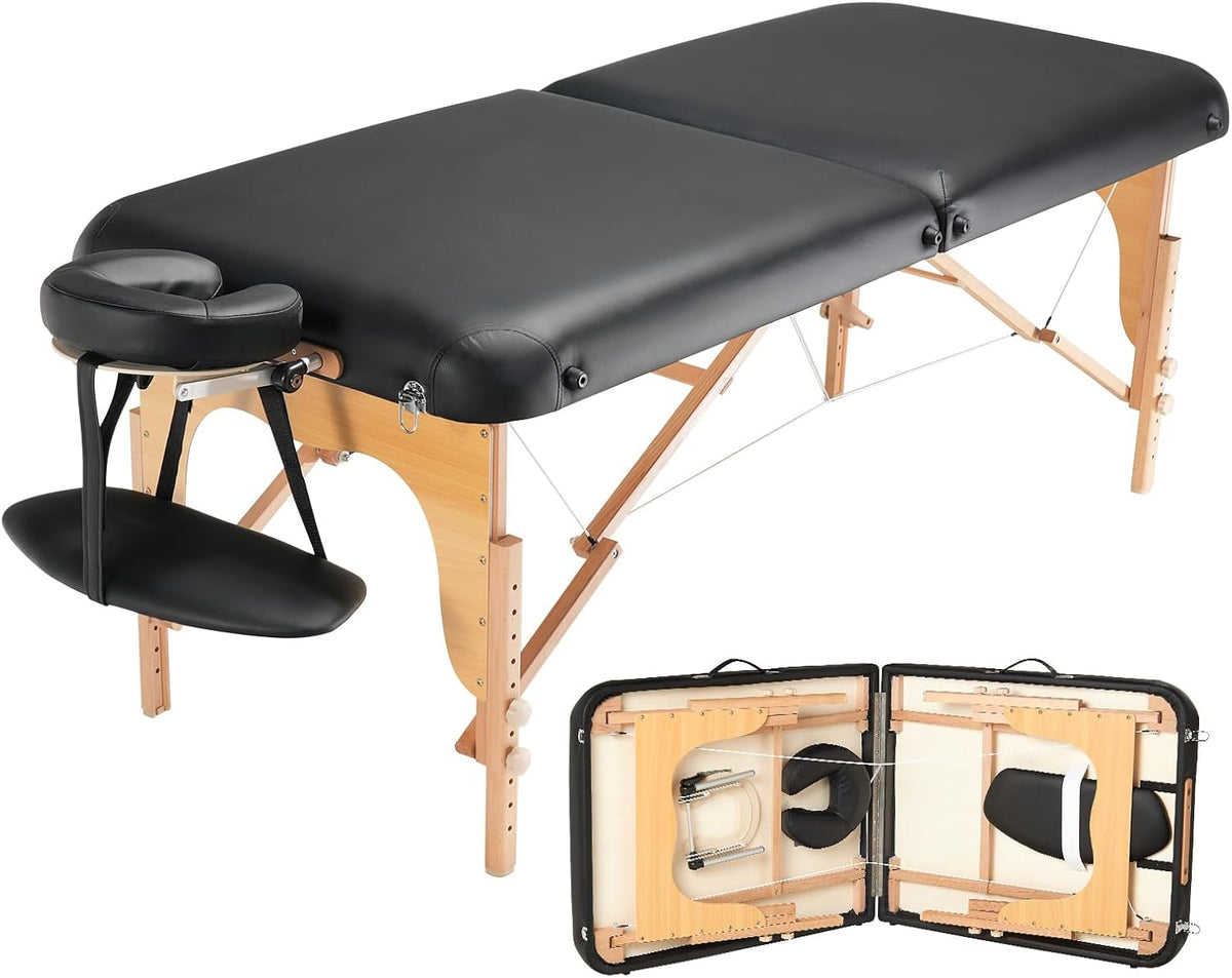 VEVOR Professional Wide Massage Table 30" W, Heavy Duty Folding Massage Table, 750LBS, 8-Level Height Adjustable Facial Salon Tattoo Bed, Portable Spa Table with Headrest, Hand Pallet & Carrying Bag