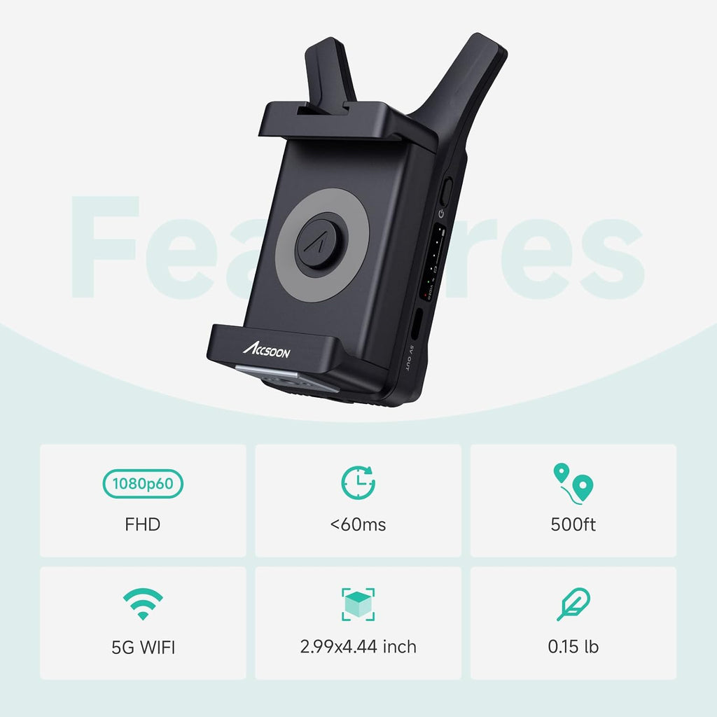 Accsoon CineView Nano Wireless Video Transmitter, 5G HDMI Camera Transmitter 1080p60 500ft Range 60ms Latency, Compatible with RS2/RS3/RS3 Pro/Switch/DSLR, Support iOS/Android 4 App Monitoring