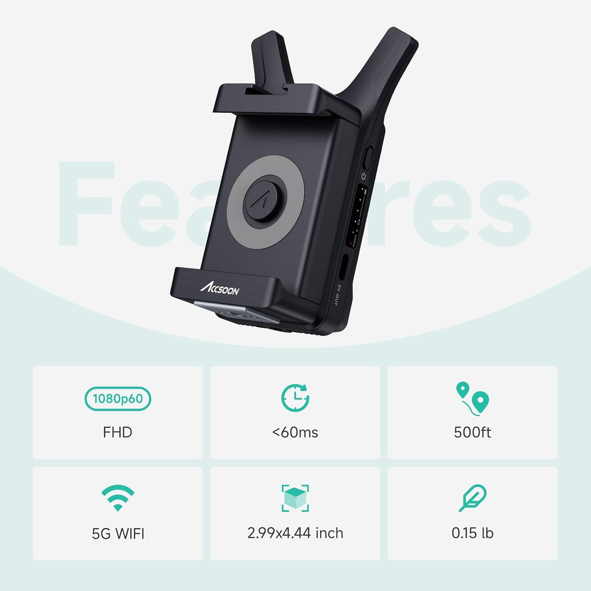 Accsoon CineView Nano Wireless Video Transmitter, 5G HDMI Camera Transmitter 1080p60 500ft Range 60ms Latency, Compatible with RS2/RS3/RS3 Pro/Switch/DSLR, Support iOS/Android 4 App Monitoring